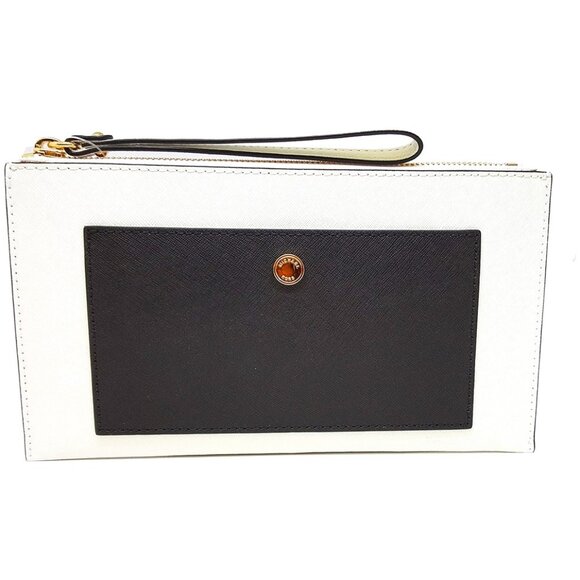 Michael Kors Greenwich Wristlet Blk/Wht Large Snap Pocket Top Zipper Clutch NWT - Picture 1 of 8